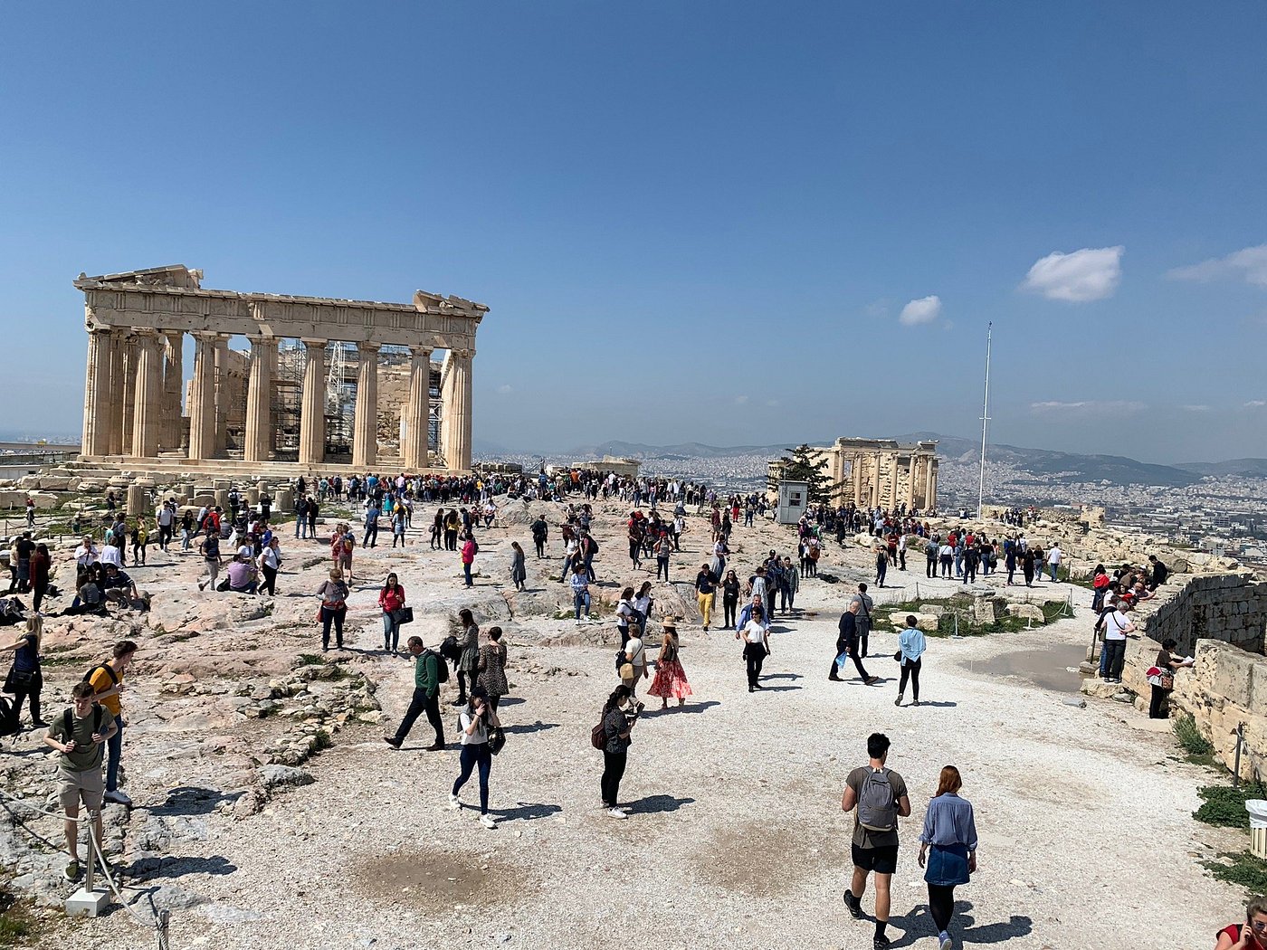 The partenon temple at the acropolis full of toursits