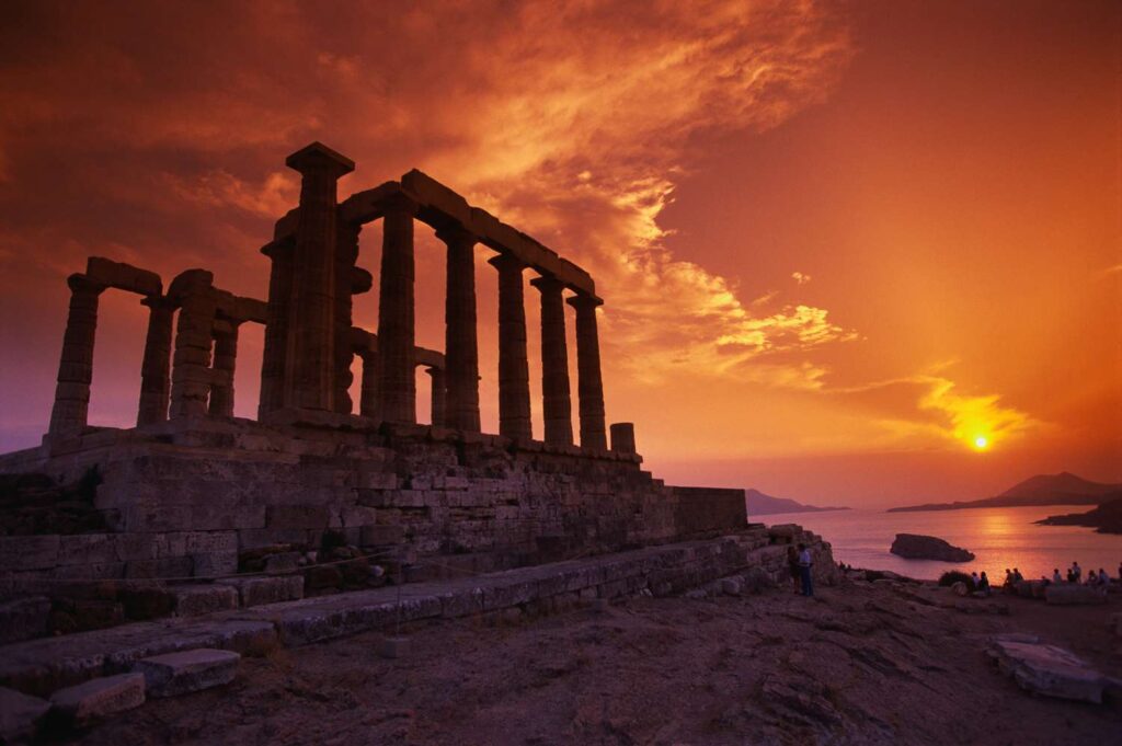 cape sounion during the sunset 